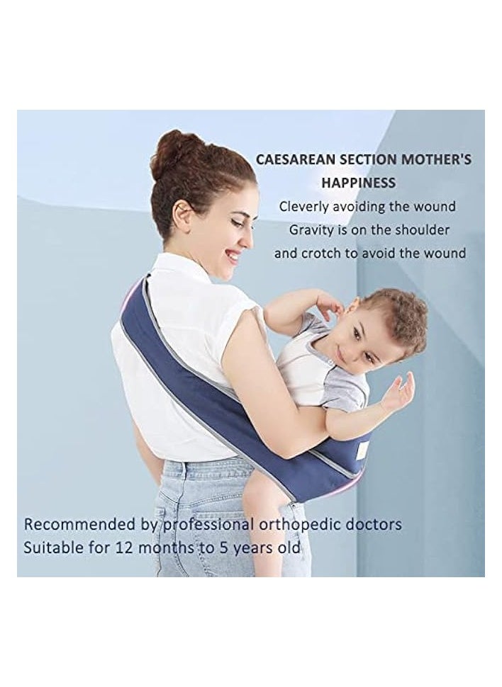 erorex - Carrier, Portable Adjustable Child Sling, Ergonomic One Shoulder Labor Saving Polyester Half Wrapped Toddler Sling with Anti-Slip Particles, for Children 6-36 Months (Blue) - Image 1