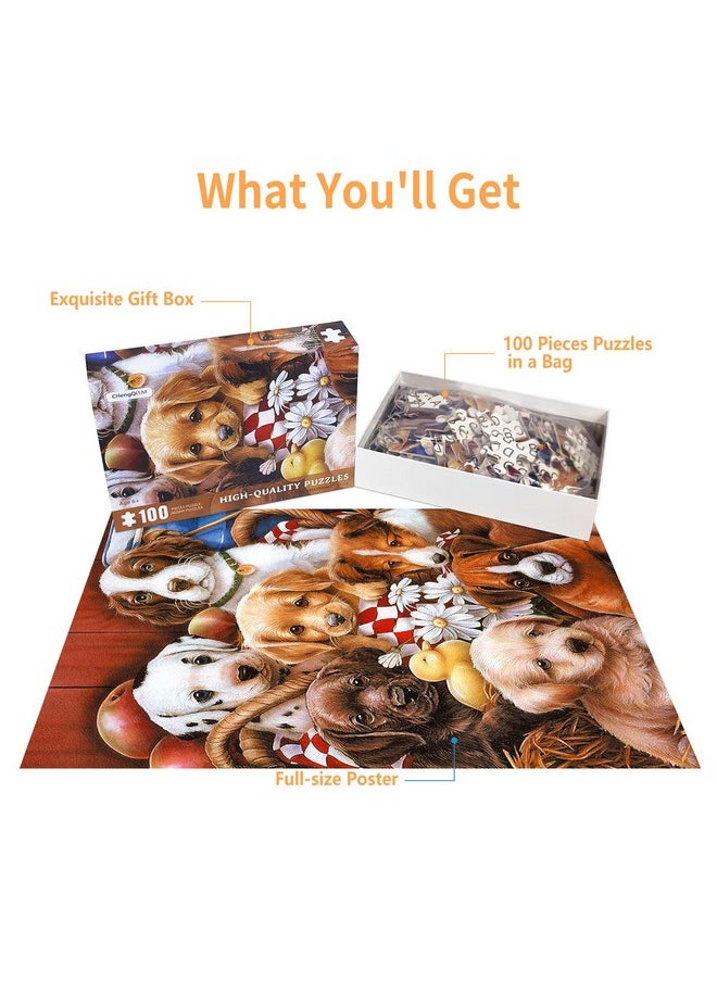 CHengQiSM - 100 Piece Puzzles For Kids Dog Puzzle 100 Piece Puzzles For Adults Puppy Group Photo Puzzles 100 Pieces For Adults 100 Piece Puzzles For Seniors Kids Puzzles 100 Piece Dogs Selfie 100 Piece Puzzle - Image 1