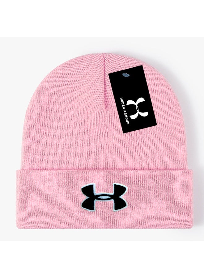 Under Armour Light Pink Ribbed Knit Beanie (Black & White Logo)