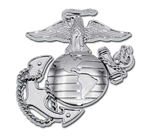 Elektroplate Officially Licensed Premium US Marines Eagle Globe Anchor Insignia Silver Chrome All Metal Emblem for Cars Trucks and All Auto Universal Fit at 35 x 32 Weatherproof
