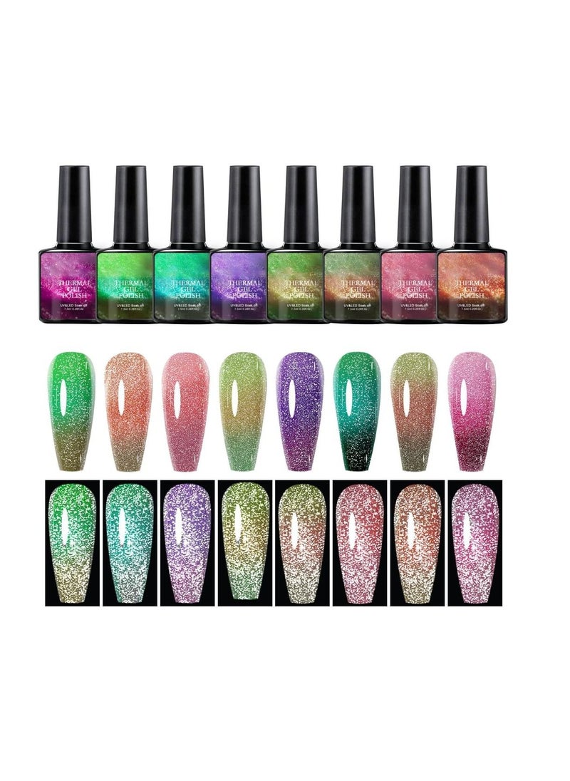 Y&D 8 Color Temperature Change Broken Diamond Nail Polish Classic Fairy Gradient Nails Art, Perfect Gift for Girls 8ml  - Image 1