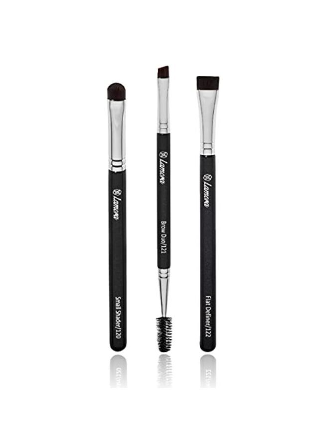 Lamora W Brush - Duo Eye Brow Spoolie - Angled Eyeshadow Eyeliner - Precision Flat Definer - Small Shader - Premium Quality 3 Piece Set - Cruelty Free Synthetic Bristles - Apply Gel Powder Wax Pomade - Image 1