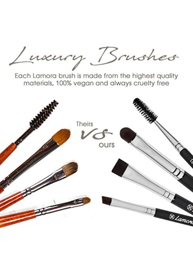 Lamora W Brush - Duo Eye Brow Spoolie - Angled Eyeshadow Eyeliner - Precision Flat Definer - Small Shader - Premium Quality 3 Piece Set - Cruelty Free Synthetic Bristles - Apply Gel Powder Wax Pomade - Image 3