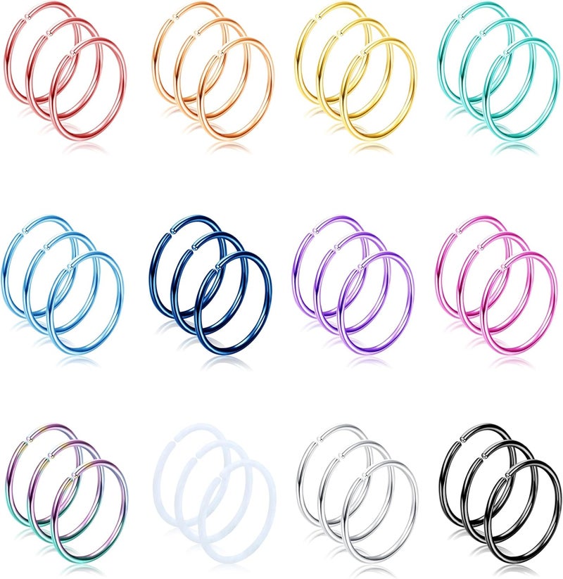 Drperfect 36Pcs 20G Nose Ring Hoop for Women Men 316L Stainless Steel Helix Tragus Lip Septum Ring Cartilage Earring Hoop Piercing Jewelry - Image 1