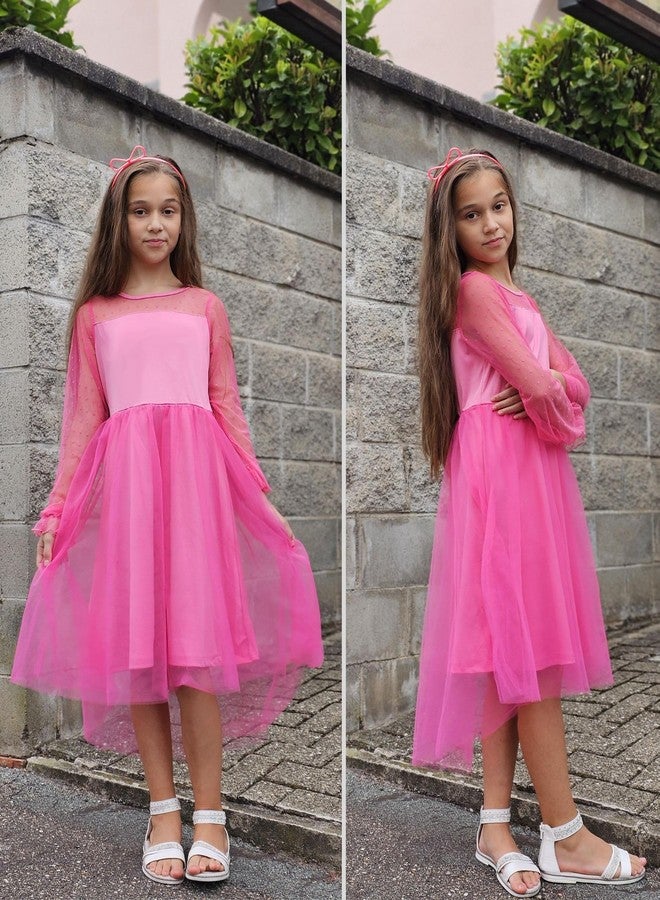 Arshiner Girls Valentines Dresses Long Sleeve Formal Party Fancy High Low Dress Hot Pink Size 6 - Image 5