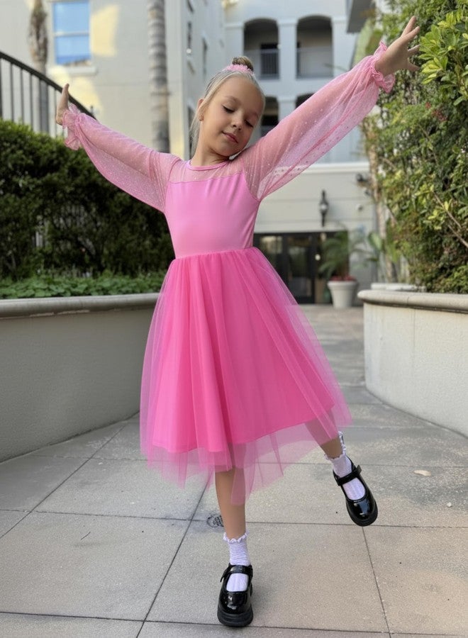 Arshiner Girls Valentines Dresses Long Sleeve Formal Party Fancy High Low Dress Hot Pink Size 6 - Image 4