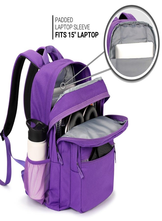 ZORFIN 26L Backpack for College, and Travel: Water Resistant Bookbag, Purple, 16.5 Inch, Classical Basic Backpack for School Travel - Image 4
