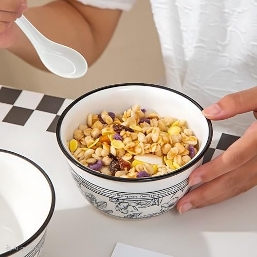 ONICORN Ceramic Bowl Set with Gift Box - 6-Piece Porcelain Bowls with Floral Print - Premium Elegant Dinnerware for Ramen, Soup, Rice, Pasta - for Home & Kitchen (Floral Printed Black, Pack of 6) - Image 4