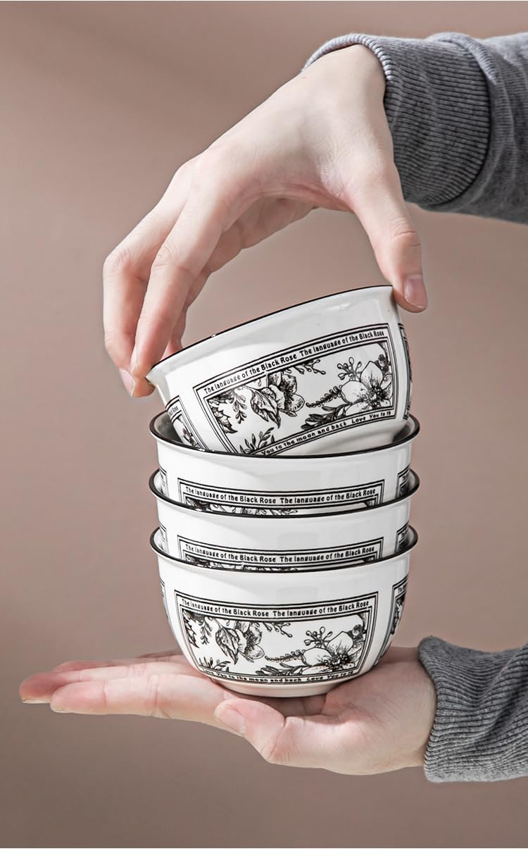 ONICORN Ceramic Bowl Set with Gift Box - 6-Piece Porcelain Bowls with Floral Print - Premium Elegant Dinnerware for Ramen, Soup, Rice, Pasta - for Home & Kitchen (Floral Printed Black, Pack of 6) - Image 5