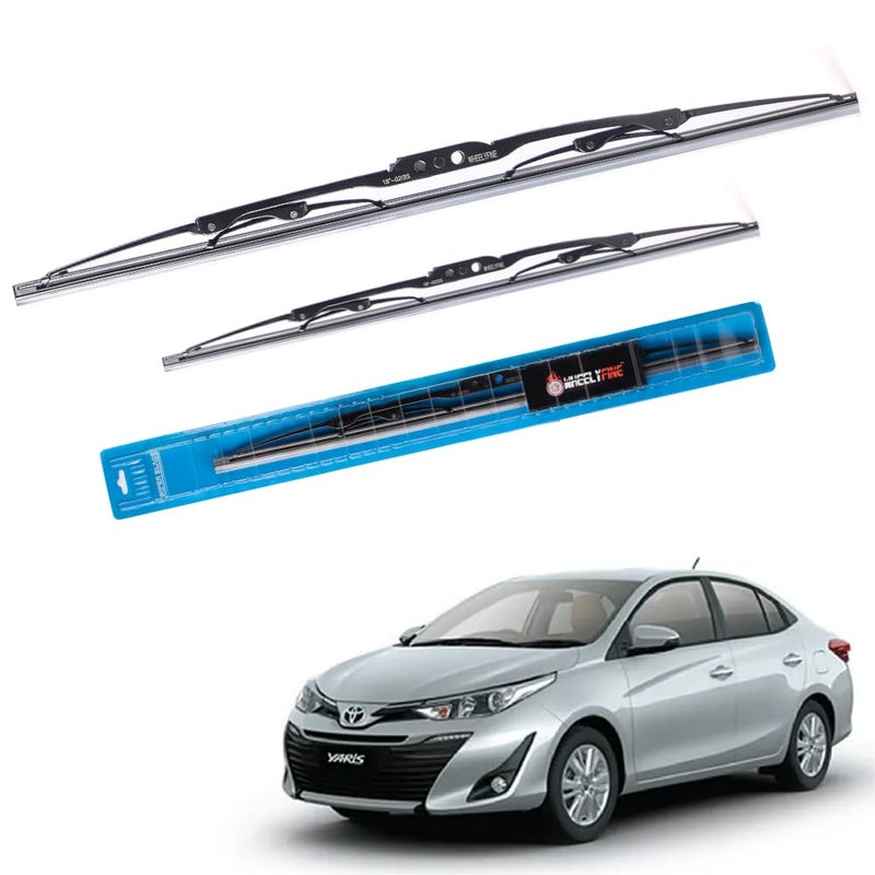 Wheelyfine Car Wiper Blades | Metal Frame | Water Repellent Windshield Wipers | Blade Refills (Toyota Yaris (2018 Onwards) Dr 24"/Pa 14") - Image 1