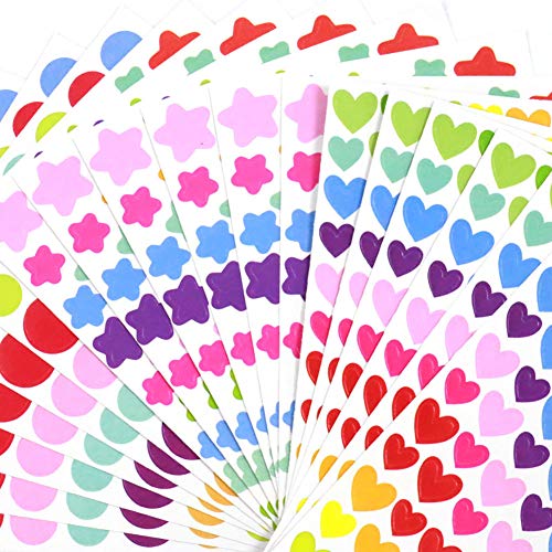 JHere Kids Adhesive Sticker Dots Heart Stars Decorative Labels Sticker Set for Craft Scrapbook, Diary, Album - 3 Styles, Total 18 Sheets - Image 1