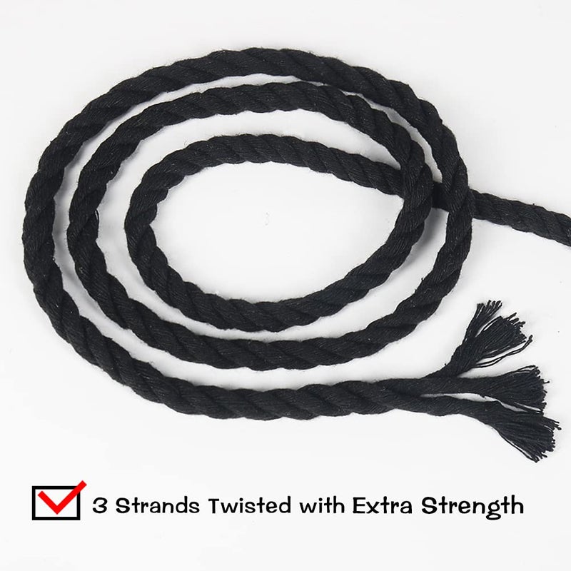 Tenn Well Black Macrame Cord 8mm, 59 Feet 3Ply Twisted Thick Cotton Rope for Crafts, Wall Hangings, Plant Hangers, Knotting, Halloween Decor - Image 3