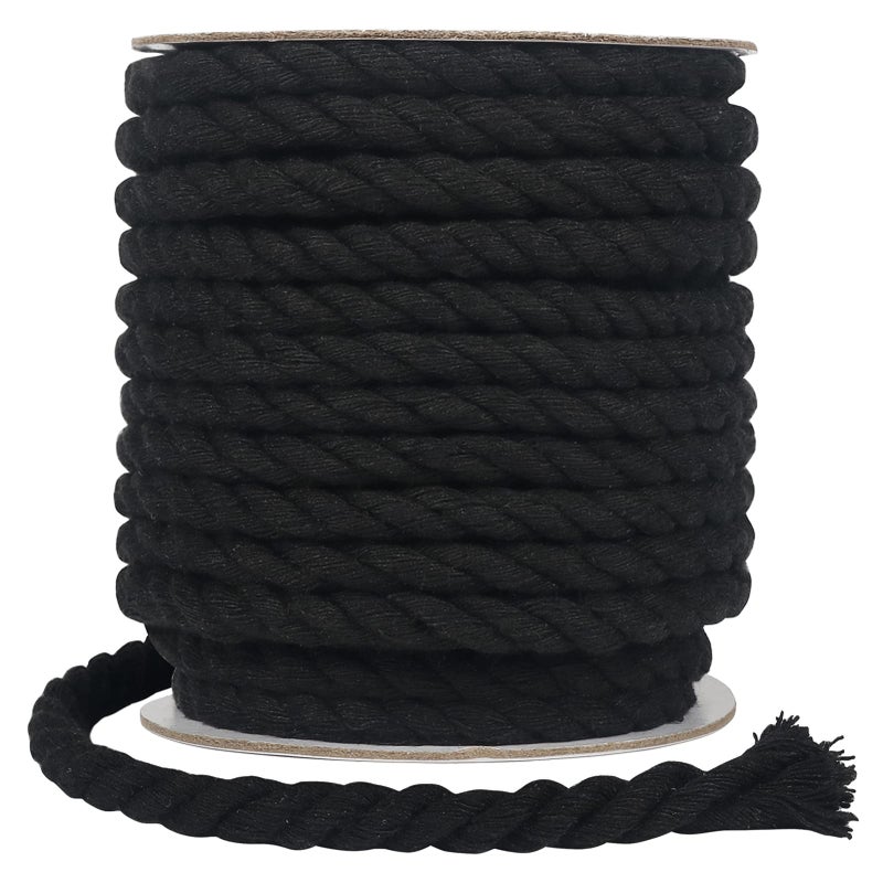 Tenn Well Black Macrame Cord 8mm, 59 Feet 3Ply Twisted Thick Cotton Rope for Crafts, Wall Hangings, Plant Hangers, Knotting, Halloween Decor - Image 1
