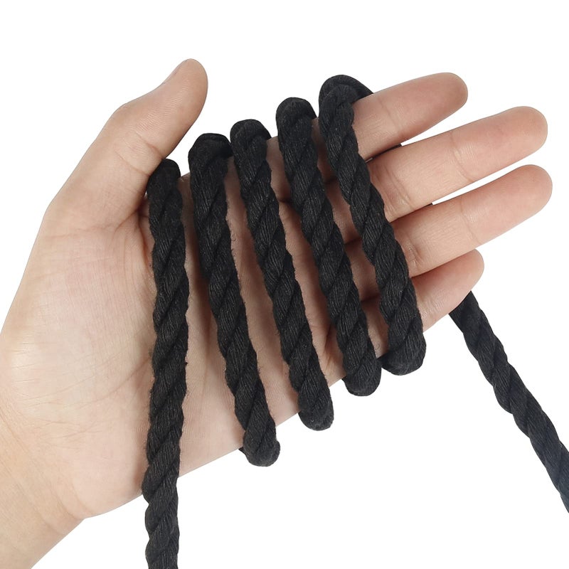 Tenn Well Black Macrame Cord 8mm, 59 Feet 3Ply Twisted Thick Cotton Rope for Crafts, Wall Hangings, Plant Hangers, Knotting, Halloween Decor - Image 2