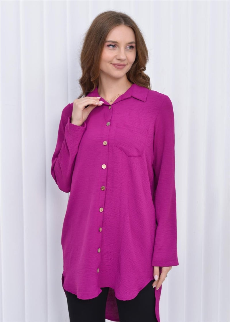 Nuseel Women's Long Front Buttoned Aerobin Tunic Shirt Rose  - Image 4
