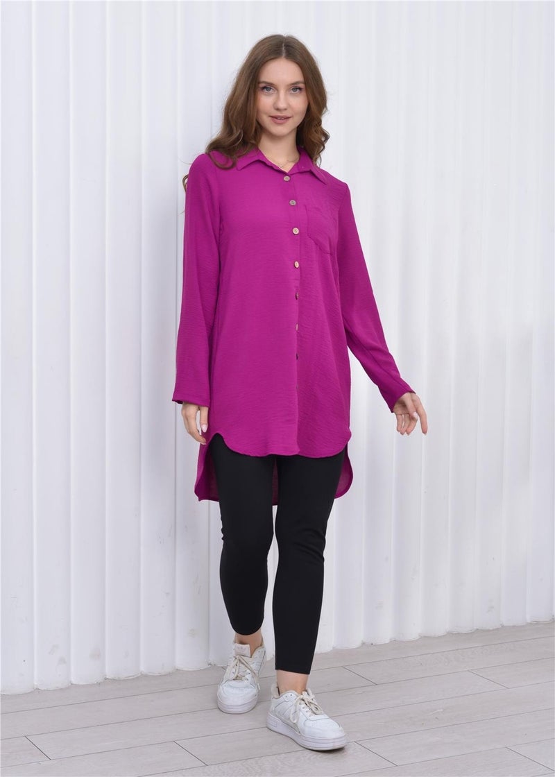 Nuseel Women's Long Front Buttoned Aerobin Tunic Shirt Rose  - Image 1