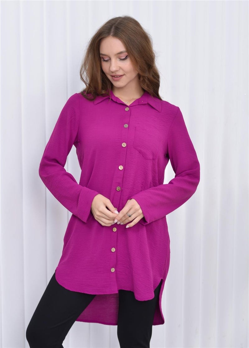Nuseel Women's Long Front Buttoned Aerobin Tunic Shirt Rose  - Image 5