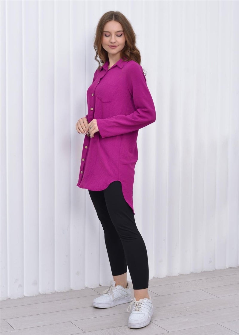 Nuseel Women's Long Front Buttoned Aerobin Tunic Shirt Rose  - Image 3