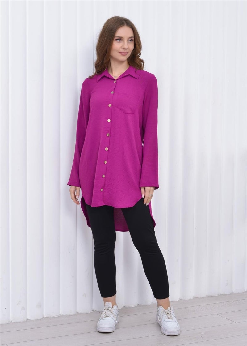 Nuseel Women's Long Front Buttoned Aerobin Tunic Shirt Rose  - Image 2