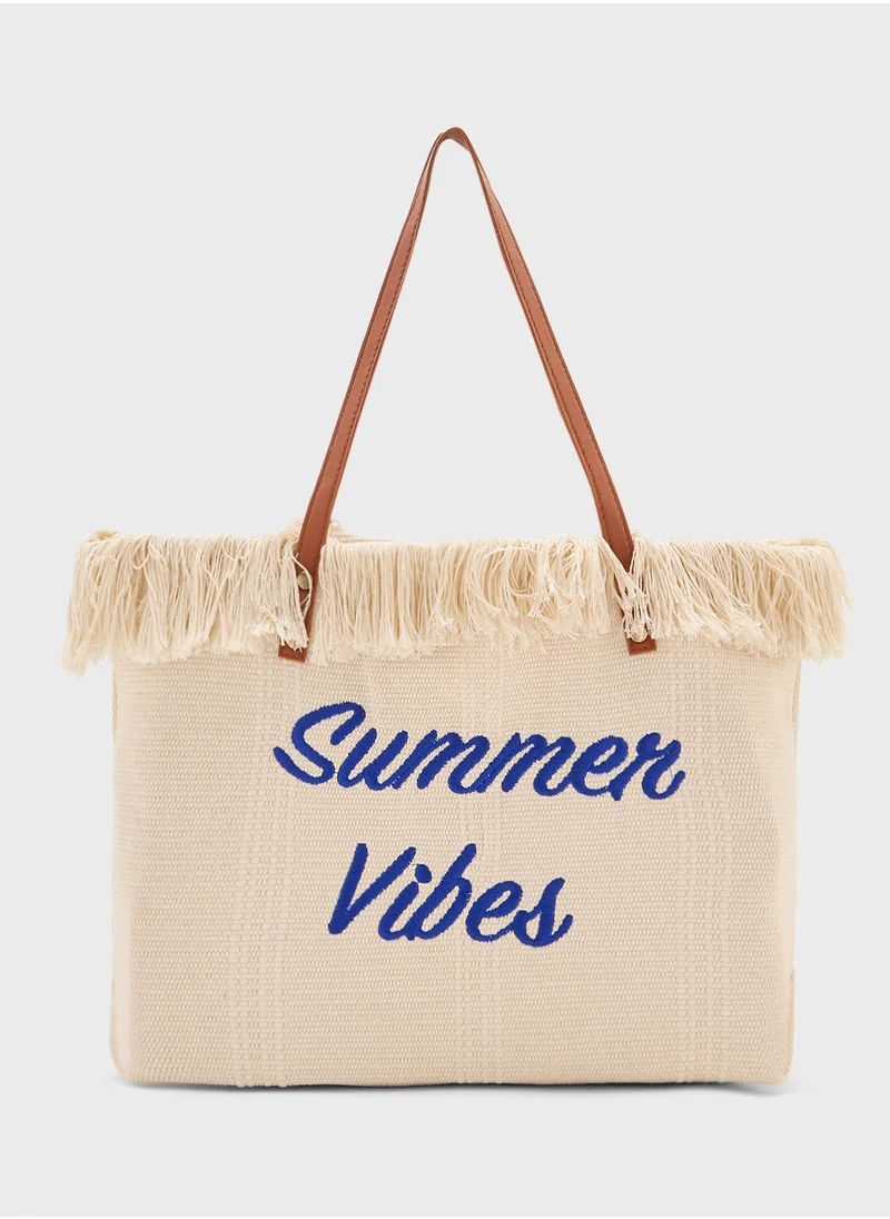 Ginger Summer Vibes Frayed Edge Canvas Shopper Bag