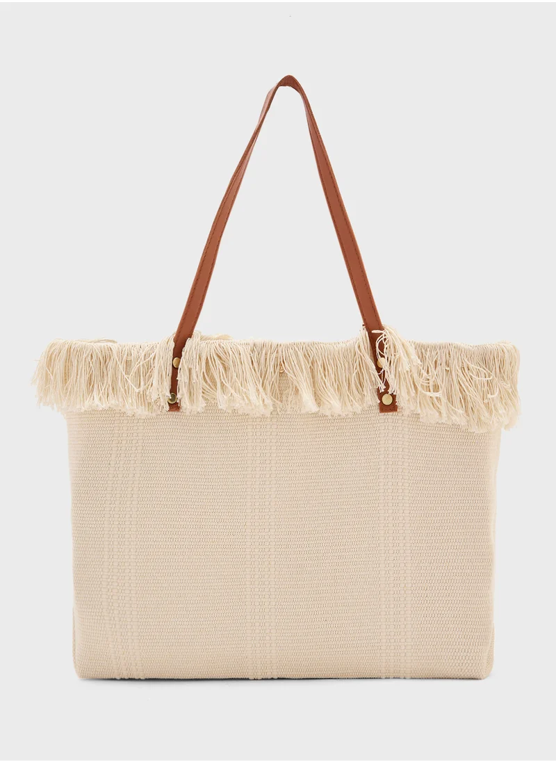 Ginger Summer Vibes Frayed Edge Canvas Shopper Bag