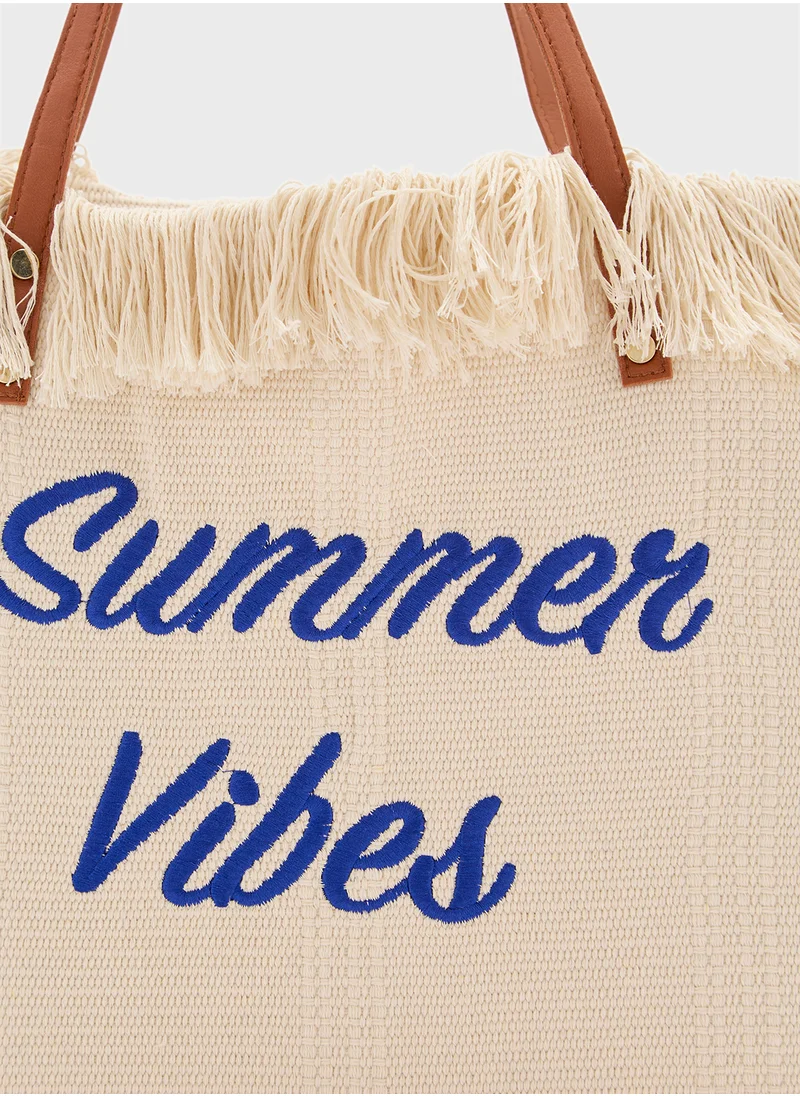 Ginger Summer Vibes Frayed Edge Canvas Shopper Bag