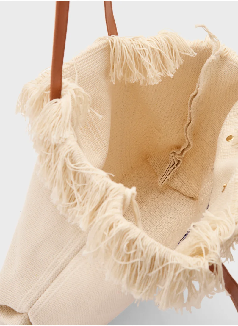 Ginger Summer Vibes Frayed Edge Canvas Shopper Bag