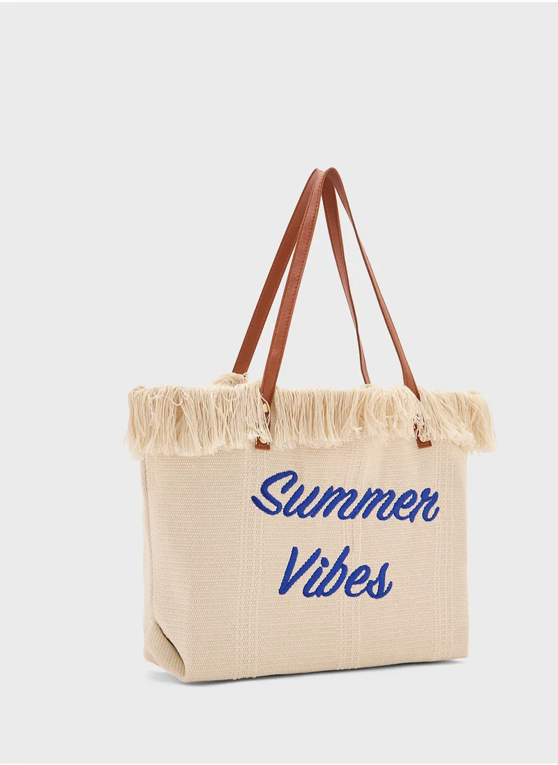 Ginger Summer Vibes Frayed Edge Canvas Shopper Bag