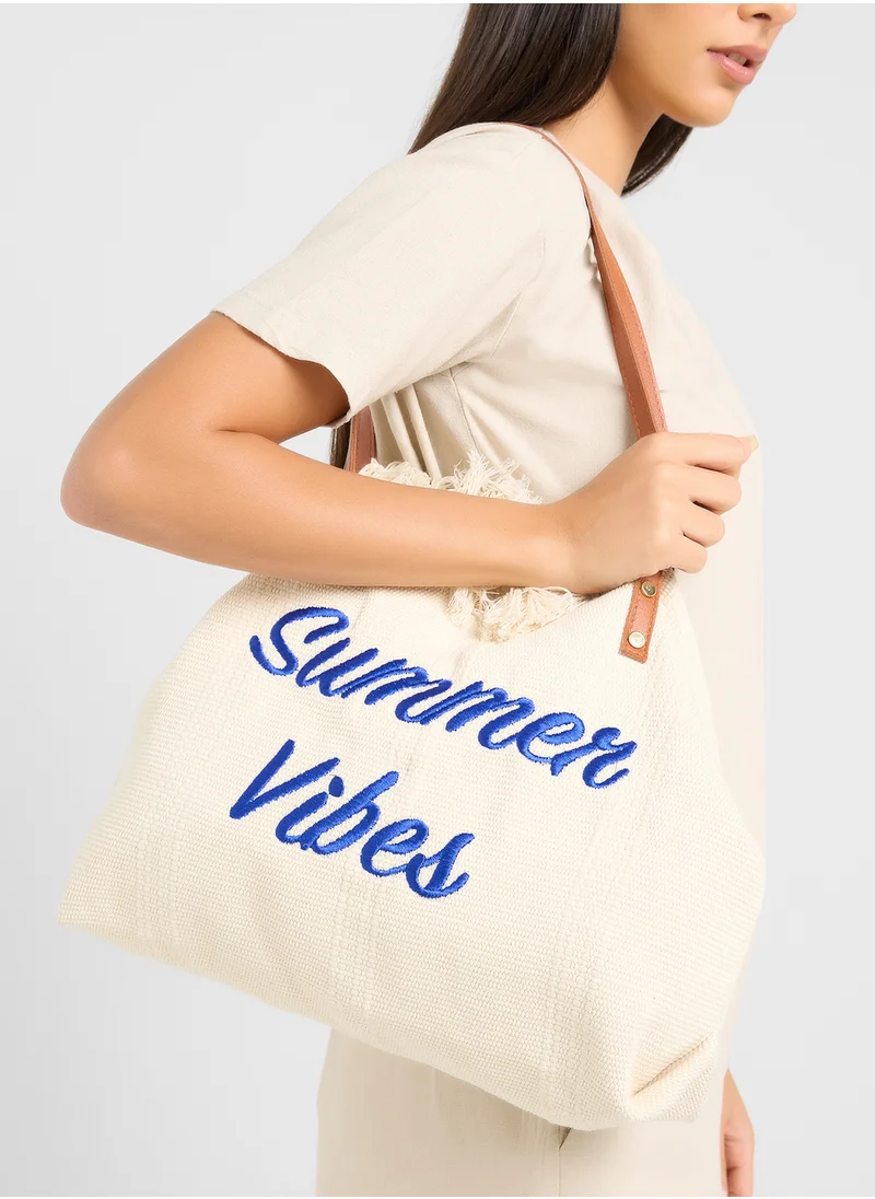 Ginger Summer Vibes Frayed Edge Canvas Shopper Bag