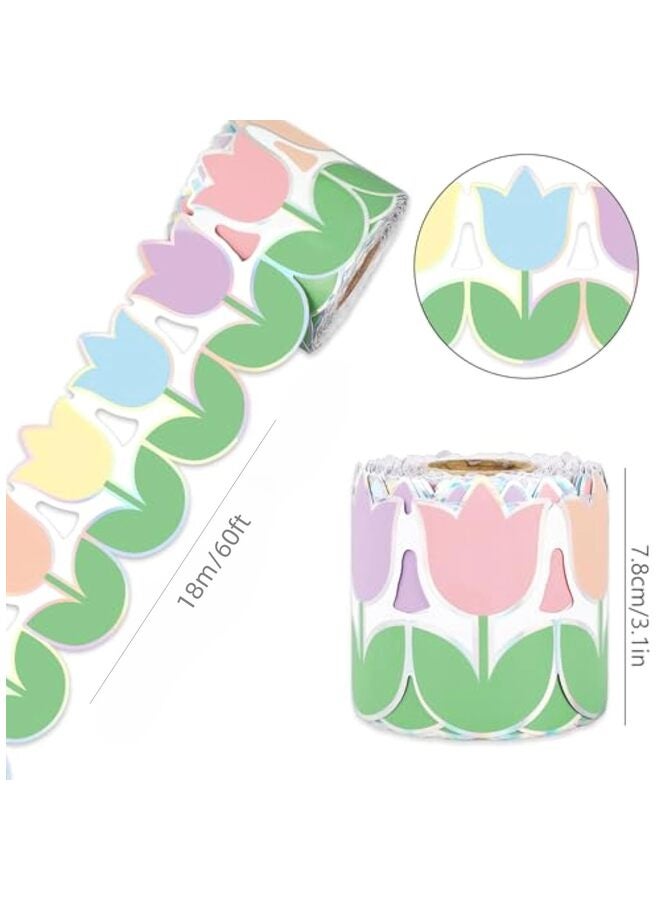 لوحة إعلانات على شكل زهرة توليب ربيعية بطول 60 قدمًا مع حافة مقطوعة بالقالب من زهور الباستيل ثلاثية الأبعاد لتزيين جدار السبورة - Image 2