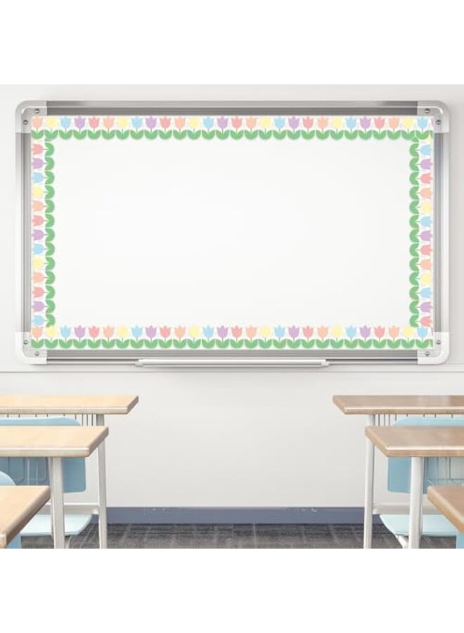 لوحة إعلانات على شكل زهرة توليب ربيعية بطول 60 قدمًا مع حافة مقطوعة بالقالب من زهور الباستيل ثلاثية الأبعاد لتزيين جدار السبورة - Image 4