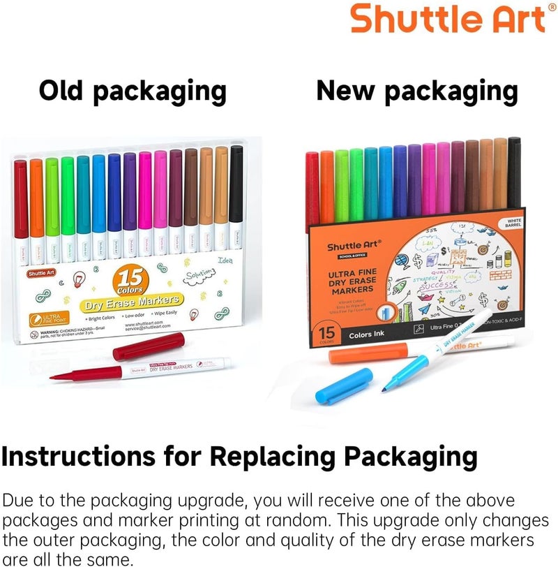 Shuttle Art Ultra Fine Dry Erase Markers, 15 Colors Whiteboard Markers with Erase, Dry Erase Markers Perfect For Writing on Whiteboards, Dry-Erase Boards,Mirrors for School Office Home - Image 2