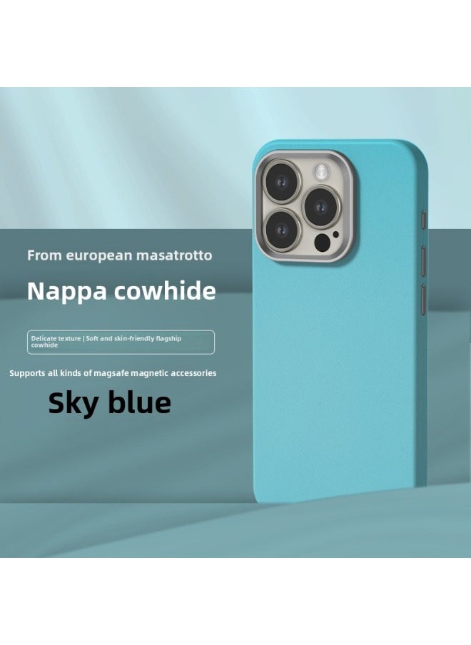 Generic - All-inclusive Fine Leather Case MagSafe Magnetic Application IPhone14pro Max Apple 15 Phone Case 13 Solid Color-Color:XYM Fine Leather Sky Blue-Applicable Model:15plus (without Packaging) - Image 1