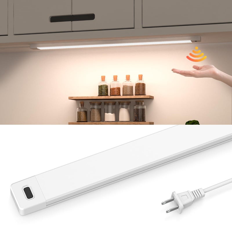 MYPLUS 16 Inch Under Cabinet Lights with Hand Wave, Under Counter Lighting 4000K Natural White,Dimmable,Plug and Play,LED Lights for Kitchen Cabinet, Cupboard, Closet, Desk - Image 1