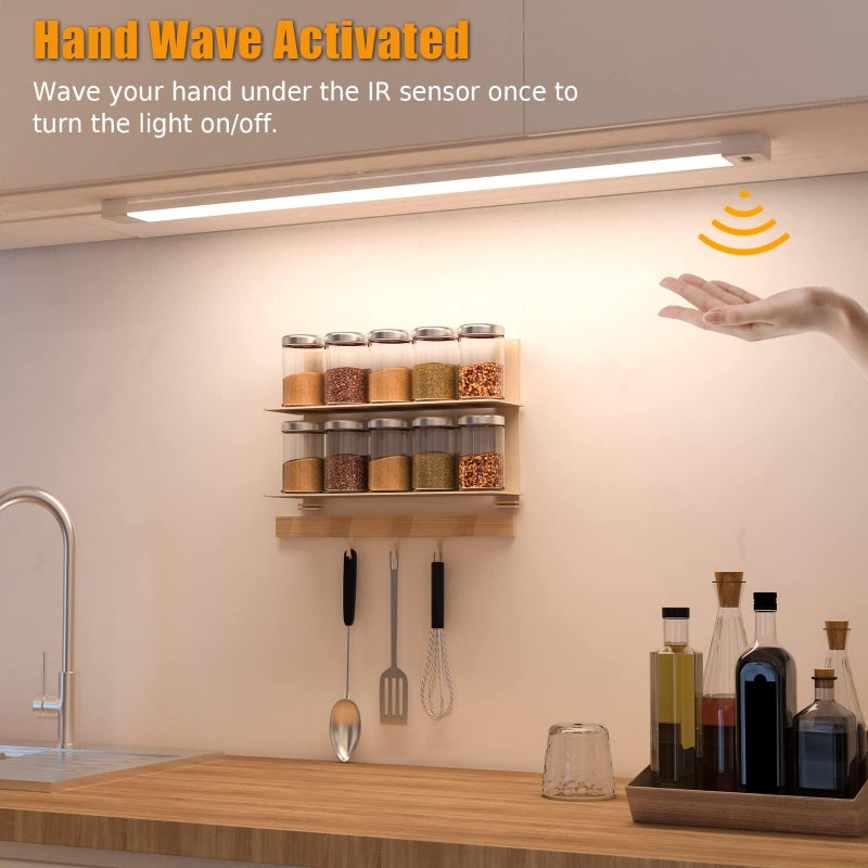 MYPLUS 16 Inch Under Cabinet Lights with Hand Wave, Under Counter Lighting 4000K Natural White,Dimmable,Plug and Play,LED Lights for Kitchen Cabinet, Cupboard, Closet, Desk - Image 3