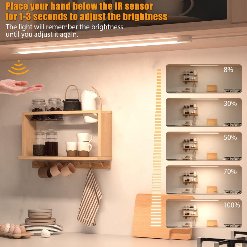 MYPLUS 16 Inch Under Cabinet Lights with Hand Wave, Under Counter Lighting 4000K Natural White,Dimmable,Plug and Play,LED Lights for Kitchen Cabinet, Cupboard, Closet, Desk - Image 4