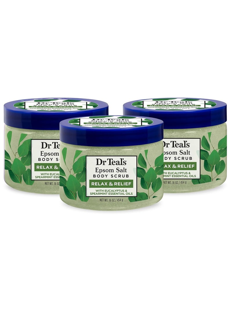 Dr Teal's Dr Teal's Pure Epsom Salt Body Scrub, Relax & Relief with Eucalyptus & Spearmint Essential Oils, 16 oz (Pack of 3)  - Image 1