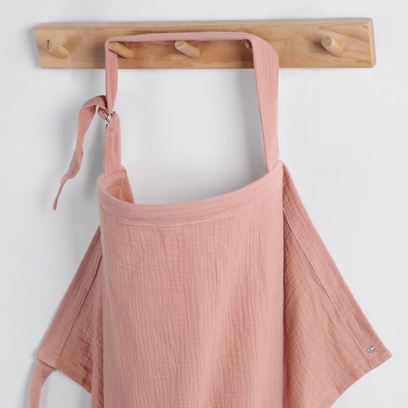 Blissful Diary Blissful Diary Muslin Nursing Cover for Breastfeeding Breathable Breastfeeding Cover up with Arch Neckline for Women Nursing Apron Dusty Pink