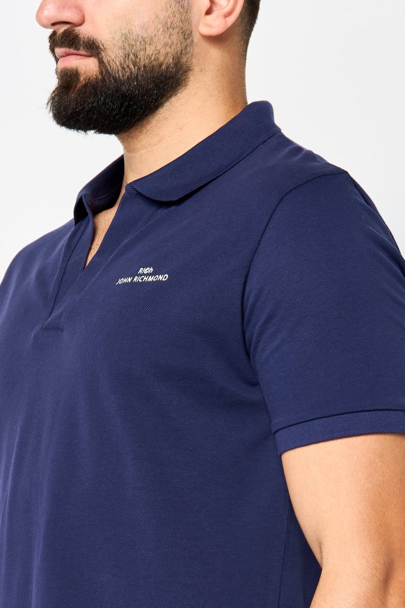 JOHN RICHMOND Men Regular Fit Brand Logo Short Sleeves Polo Shirt, Navy - Image 4