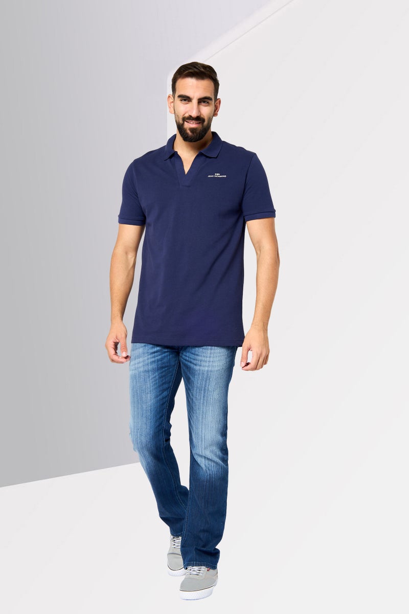 JOHN RICHMOND Men Regular Fit Brand Logo Short Sleeves Polo Shirt, Navy - Image 3