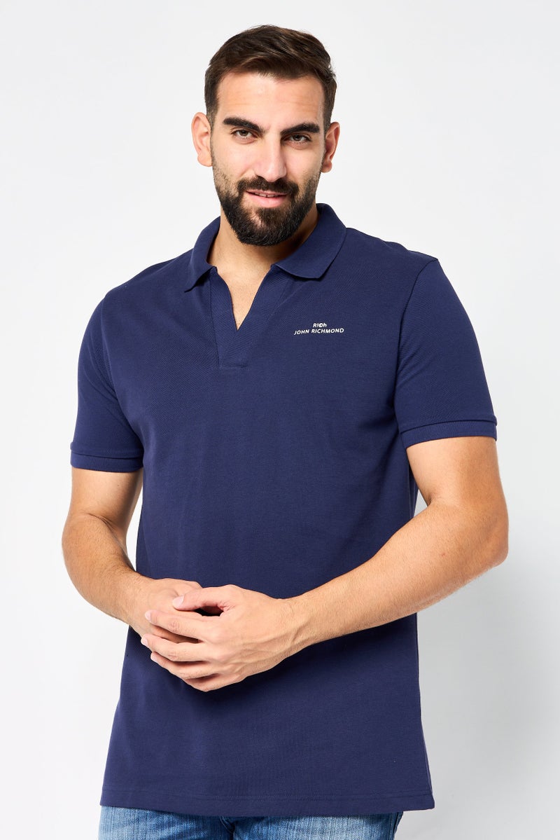 JOHN RICHMOND Men Regular Fit Brand Logo Short Sleeves Polo Shirt, Navy - Image 1