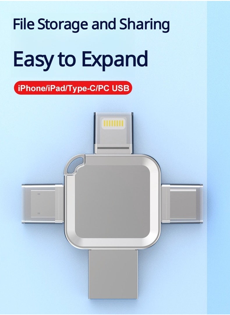 Generic - 4-in-1 High Speed USB Flash Drive with Micro USB and Type-C Ports, Compatible with Android Smartphones, iPhone, iPad, MacBook, and Laptops - Black 128GB - Image 1