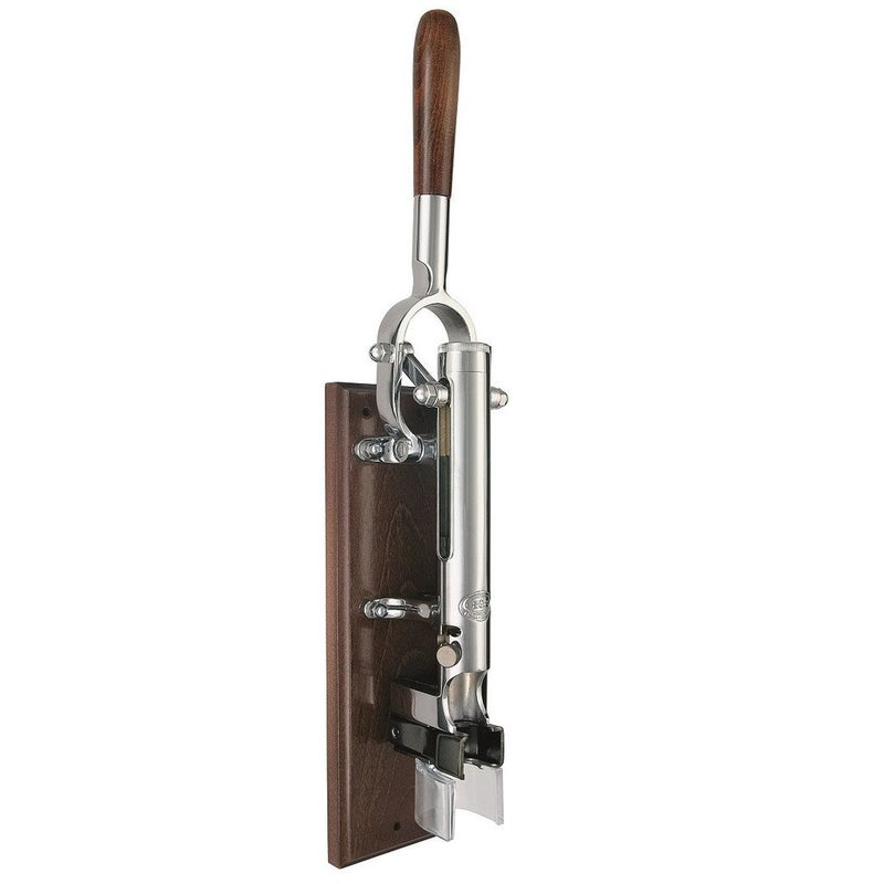 BOJ BOJ Traditional WallMounted Wine Bottle Opener Corkscrew ChromePlated with Wood Backing 