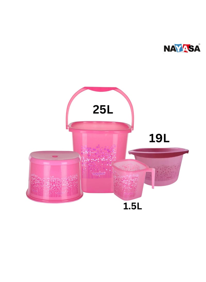 NAYASA Nayasa Plastic Bathroom Set with 19L Tub, 25L Bucket, Mug and Stool, Combo of 4 Pieces (Pink)  - Image 4