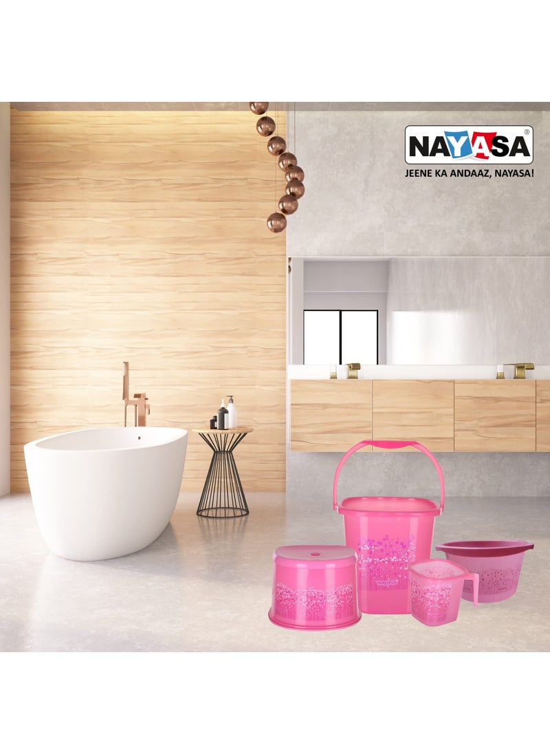 NAYASA Nayasa Plastic Bathroom Set with 19L Tub, 25L Bucket, Mug and Stool, Combo of 4 Pieces (Pink)  - Image 5