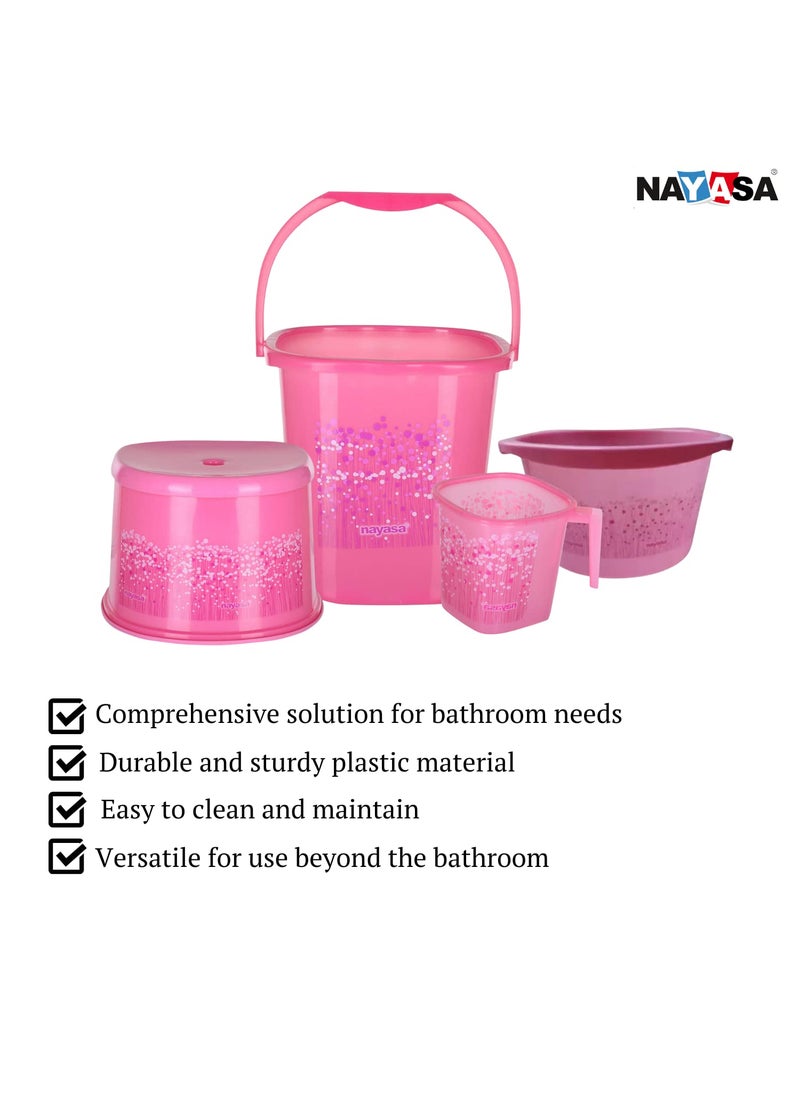NAYASA Nayasa Plastic Bathroom Set with 19L Tub, 25L Bucket, Mug and Stool, Combo of 4 Pieces (Pink)  - Image 3