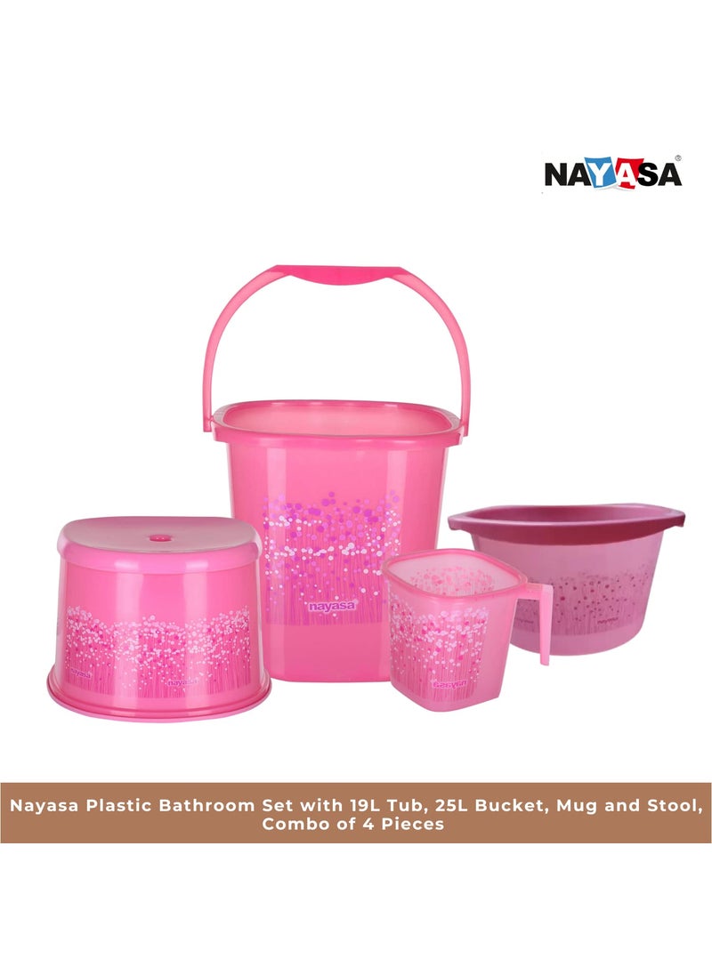 NAYASA Nayasa Plastic Bathroom Set with 19L Tub, 25L Bucket, Mug and Stool, Combo of 4 Pieces (Pink)  - Image 2