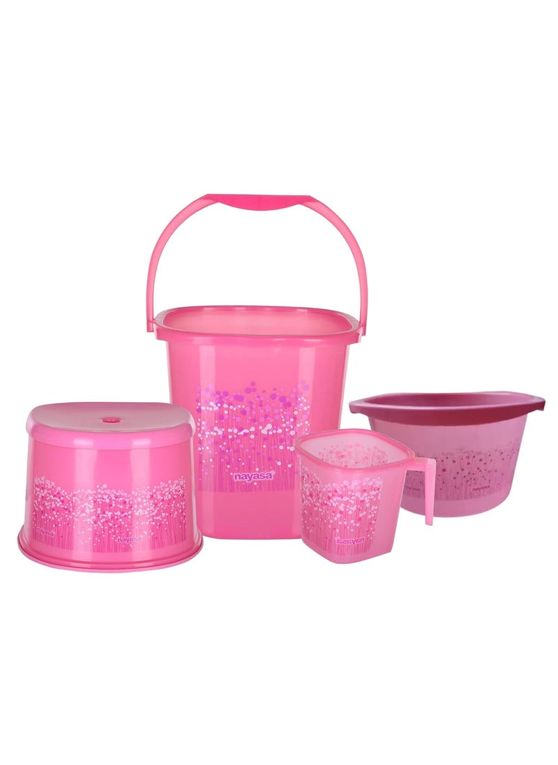 NAYASA Nayasa Plastic Bathroom Set with 19L Tub, 25L Bucket, Mug and Stool, Combo of 4 Pieces (Pink)  - Image 1