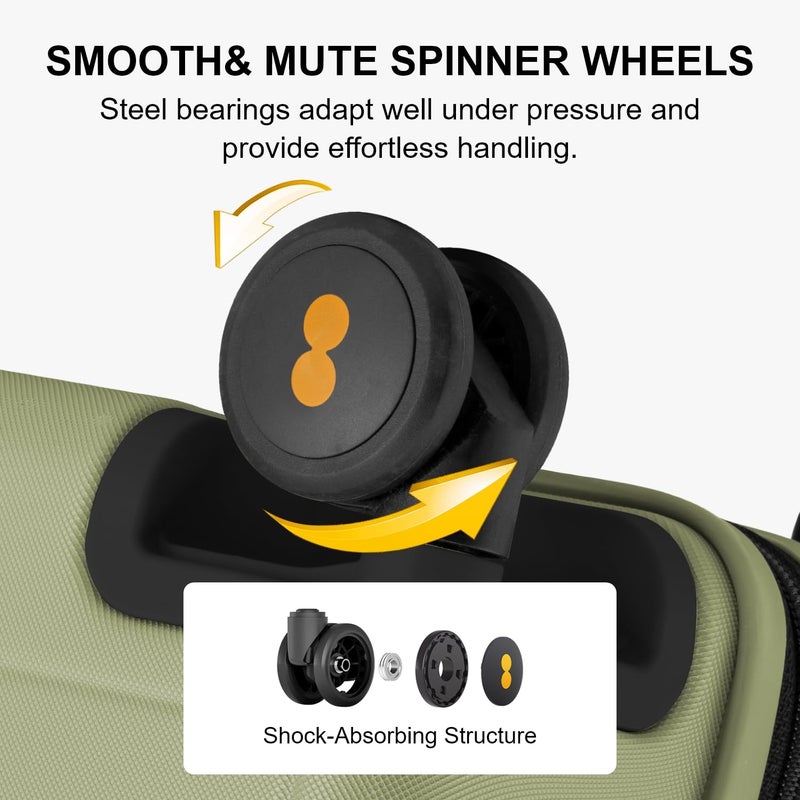 LEVEL8 Carry on Luggage Airline Approved with Spinner Wheels, Lightweight Luminous Textured Travel Bags for Women Men, Tsa Lock Cabin Suitcase, 20 Inch, Pickle Green - Image 3