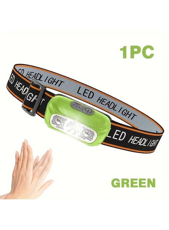 Motion Sensor LED Headlamp USB Rechargeable Portable Emergency Flashlight Green - Image 1